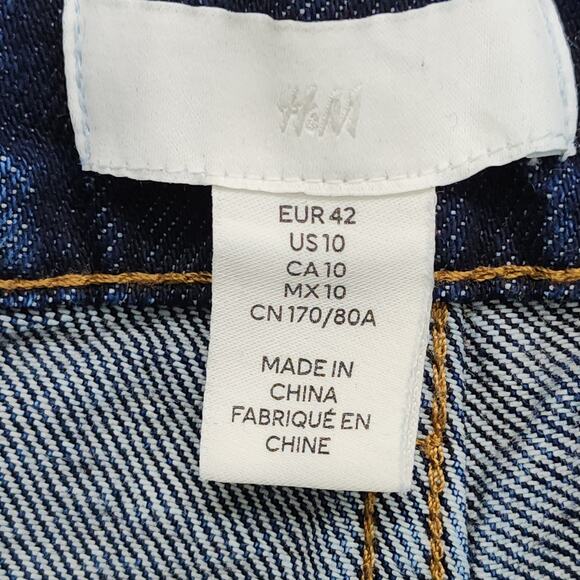 H&M Jeans Womens 10 Blue Dark Wash Straight-Cut Foldover-Cuff High Rise Cotton - Picture 3 of 10